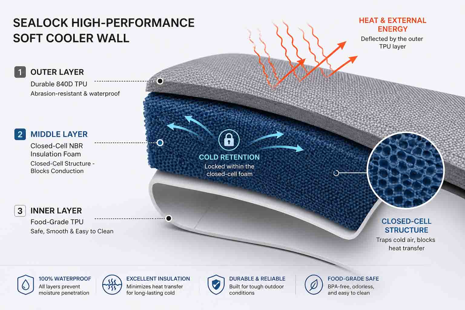 Sealock lab testing closed-cell foam insulation for high-performance soft cooler backpacks